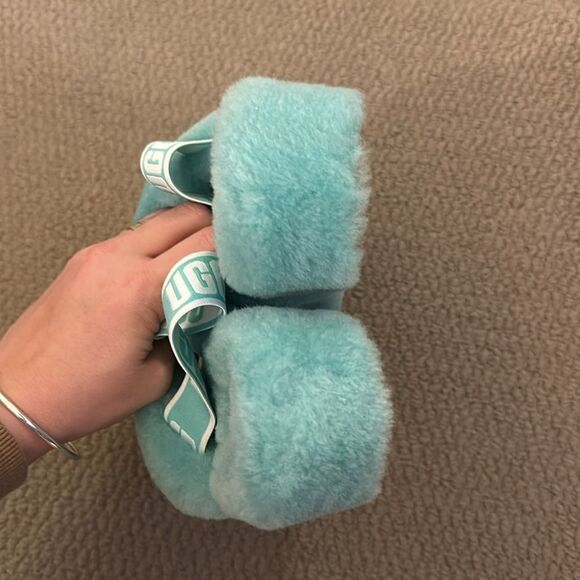 Turquoise Oh Yeah UGG slide fur sandals women - Picture 3 of 3